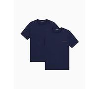 Emporio Armani Paquete de 2 Camisetas de algodón Puro para Hombre, Cuello Redondo, Color Azul, Talla M, Ajuste Regular, Azul, M