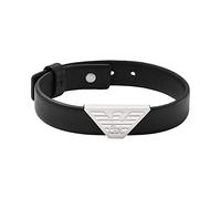 Emporio Armani Pulsera de cuero con cierre de botón para hombre, Negro