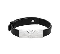 Emporio Armani Pulsera de cuero con cierre de botón para hombre, Negro Brillante
