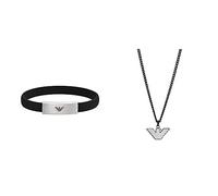 Emporio Armani Pulsera para Hombre, Acero inoxidable ID pulsera Collar para Hombre Plata y Negro Collar Colgante de Acero Inoxidable