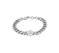 EMPORIO ARMANI Pulsera para hombre de acero inoxidable o de cuentas con cierre de langosta, Plata ceniza