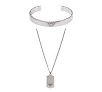 Emporio Armani Pulsera y Collar de Acero Inoxidable de Tono Plateado de Hombre, Set