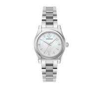Emporio Armani Reloj Análogico-Digital para Mujer de Automático con Correa en Poliéster AR11557, Tono Plata y Blanco Perla