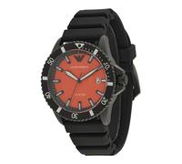 Emporio Armani Reloj Hombre, Movimiento de Cuarzo a Tres Agujas con Fecha y Caja de 42mm con Correa de Silicona, Negro y Naranja