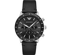 Emporio Armani Reloj Hombre, Movimiento de cuarzo cronógrafo, 43mm Caja de acero inoxidable Multi con correa de piel, AR11243, Negro y tono plata