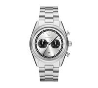 Emporio Armani Reloj cronógrafo para hombre con correa de acero inoxidable o piel; reloj de vestir para hombre, Esfera plateada/negra, Racer