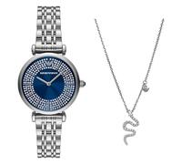 Emporio Armani Reloj de Acero Inoxidable Tono Plateado y Collar de Plata esterlina para Mujer, Conjunto