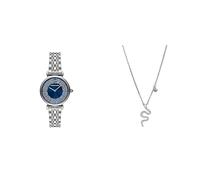 Emporio Armani Reloj de Acero Inoxidable Tono Plateado y Collar de Plata esterlina para Mujer, Conjunto