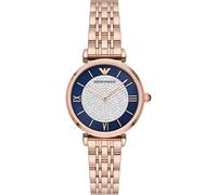 Emporio Armani Reloj de mujer, Movimiento de dos manecillas, caja de acero inoxidable de 32 mm con correa de acero, AR11423, Oro rosa y purpurina azul