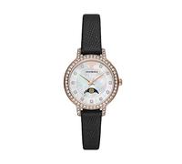 Emporio Armani Reloj de mujer, Movimiento de las fases de la luna, caja de acero inoxidable reciclado (al menos 50%) de color oro rosa de 32 mm con correa de piel, AR11514, Negro y blanco perla