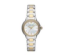 Emporio Armani Reloj de mujer, movimiento de tres agujas, caja de 32MM de acero inoxidable reciclado plateado (al menos 50%) con correa de acero inoxidable reciclado (al menos 50%), AR11524