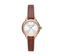 Emporio Armani Reloj de mujer, Movimiento de tres manecillas, caja de 32MM de acero inoxidable reciclado (al menos 50%) color oro rosa con correa de piel, AR11525, Marrón y oro rosa