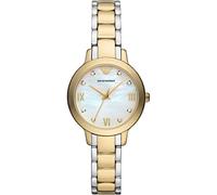 Emporio Armani Reloj de mujer, Movimiento de tres manecillas, caja de 32MM de acero inoxidable reciclado dorado (al menos 50%) con correa de acero inoxidable reciclado (al menos 50%), AR11513