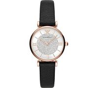 Emporio Armani Reloj de señora, movimiento de dos manecillas, caja de acero de 32 mm de color oro rosa con correa de piel, AR11387, Negro y blanco