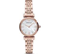 Emporio Armani Reloj de señora, movimiento de dos manecillas, caja de acero inoxidable de 28 mm en color oro rosa con correa de acero inoxidable, AR11316, Oro rosa y blanco perla
