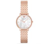 Emporio Armani Reloj de señora, movimiento de dos manecillas, caja de acero inoxidable dorado rosa de 32 mm con correa de acero inoxidable, AR11006, Oro rosa y blanco perla
