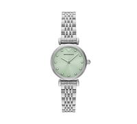 Emporio Armani Reloj de vestir para mujer con correa de acero inoxidable, Plateado/Verde, 28mm, Gianni T-Bar