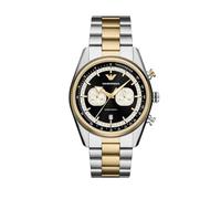 Emporio Armani Reloj Hombre, Cronógrafo Cuarzo 2 subesferas y Caja de 42mm con Correa de Acero, Plata y Tono Dorado