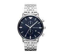 Emporio Armani Reloj Hombre, Movimiento de dos agujas, 43MM Caja de acero plateada con correa de acero, AR1648, Tono plateado y azul oscuro
