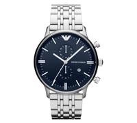 Emporio Armani Reloj Hombre, Movimiento de dos agujas, 43MM Caja de acero plateada con correa de acero, AR1648, Tono plateado y azul oscuro