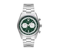 Emporio Armani Reloj Hombre, Cronógrafo Cuarzo 2 subesferas y Caja de 42mm con Correa de Acero, Verde y Tono Plata
