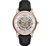 Emporio Armani Reloj Hombre, Movimiento automático, 43mm Caja de acero color oro rosa con correa de piel, AR60007, Tono oro rosa y blanco
