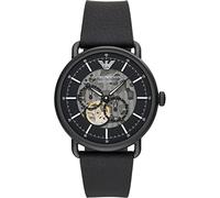 Emporio Armani Reloj Hombre, Movimiento automático, 43mm Caja de acero negro con correa de piel, AR60028, Grafito