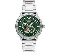 Emporio Armani Reloj Hombre, Movimiento automático, caja de 43mm de acero inoxidable plateado con correa de acero inoxidable, AR60053, Tono plateado y verde