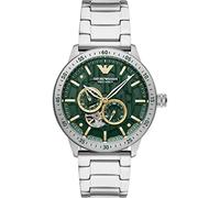 Emporio Armani Reloj Hombre, Movimiento automático, caja de acero plateado de 43mm con correa de acero, AR1945,