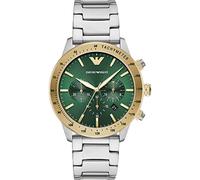 Emporio Armani Reloj Hombre, Movimiento cronógrafo, 43mm 2T Plata/Oro Caja de acero con correa de acero, AR11454, Verde y tono plata