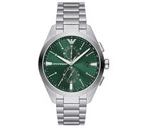 Emporio Armani Reloj Hombre, Movimiento cronógrafo, 43mm caja de acero con correa de acero, AR11480, Tono plateado y verde