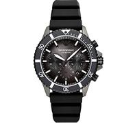 Emporio Armani Reloj Hombre, Movimiento cronógrafo, 43MM Caja de acero Gunmetal con correa de silicona, AR11515, Negro y carbón