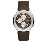 Emporio Armani Reloj Hombre, Movimiento cronógrafo, 43mm Caja de acero inoxidable con correa de piel Pro-Planet, AR11490, Marrón y tono plateado