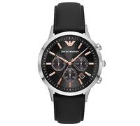 Emporio Armani Reloj Hombre, Movimiento cronógrafo, 43mm Caja de acero inoxidable plateada con correa de piel, AR11431, Tono plateado y tono oro rosa