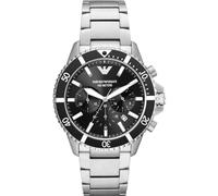 Emporio Armani Reloj Hombre, Movimiento cronógrafo, 43mm Caja de acero inoxidable plateada con correa de acero inoxidable, AR11360, Tono plateado y negro