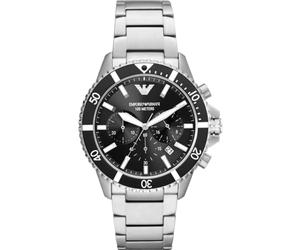 Emporio Armani Reloj Hombre, Movimiento cronógrafo, 43mm Caja de acero inoxidable plateada con correa de acero inoxidable, AR11360, Tono plateado y negro
