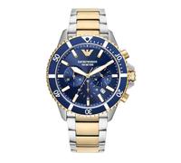Emporio Armani Reloj Hombre, Movimiento cronógrafo, 43mm Caja de acero inoxidable plateado con correa de acero inoxidable, AR11362, Tono dorado y azul real