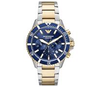 Emporio Armani Reloj Hombre, Movimiento cronógrafo, 43mm Caja de acero inoxidable plateado con correa de acero inoxidable, AR11362, Tono dorado y azul real