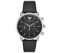 Emporio Armani Reloj Hombre, Movimiento cronógrafo, 43mm Caja de acero inoxidable plateado con correa de piel, AR11143, Negro y tono plata
