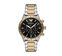 Emporio Armani Reloj Hombre, Movimiento cronógrafo, 43MM Caja de acero inoxidable plateado con correa de acero inoxidable, AR11521, Negro y tono dorado