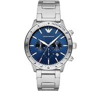 Emporio Armani Reloj Hombre, Movimiento cronógrafo, 43mm Caja de acero inoxidable plateado con correa de acero inoxidable, AR11306, Tono azul y plateado