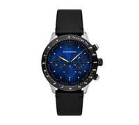 Emporio Armani Reloj Hombre, Movimiento cronógrafo, 43MM Caja de acero inoxidable plateado con correa de piel, AR11522, Negro y azul