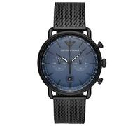 Emporio Armani Reloj Hombre, Movimiento cronógrafo, 43mm Caja de acero negro con correa de acero, AR11201, Grafito y azul