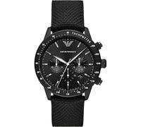 Emporio Armani Reloj Hombre, Movimiento cronógrafo, 43mm Caja de acero negro con correa de tela, AR11453, Negro azabache y blanco
