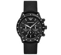 Emporio Armani Reloj Hombre, Movimiento cronógrafo, 43mm Caja de acero negro con correa de tela, AR11453, Negro azabache y blanco