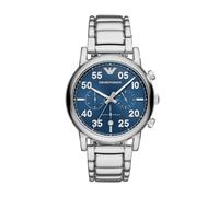 Emporio Armani Reloj Hombre, Movimiento cronógrafo, 43mm Caja de acero plateado con correa de acero, AR11132, Tono plateado y azul agua