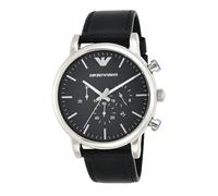 Emporio Armani Reloj Hombre, Movimiento cronógrafo, 46mm Plata / Acero Caja de acero inoxidable con correa de piel, AR1828, Negro y tono plata