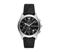 Emporio Armani Reloj Hombre, Movimiento cronógrafo, Caja 42MM de Acero Inoxidable Reciclado Plateado (al Menos 50%) con Correa de Piel, AR11530