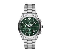 Emporio Armani Reloj Hombre, Movimiento cronógrafo, caja de 42MM de acero inoxidable reciclado plateado (al menos 50%) con correa de acero inoxidable reciclado (al menos 50%), AR11529