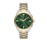 Emporio Armani Reloj Hombre, Movimiento cronógrafo, caja de acero inoxidable plateado de 43MM con correa de acero inoxidable, AR11511, Tono dorado y verde